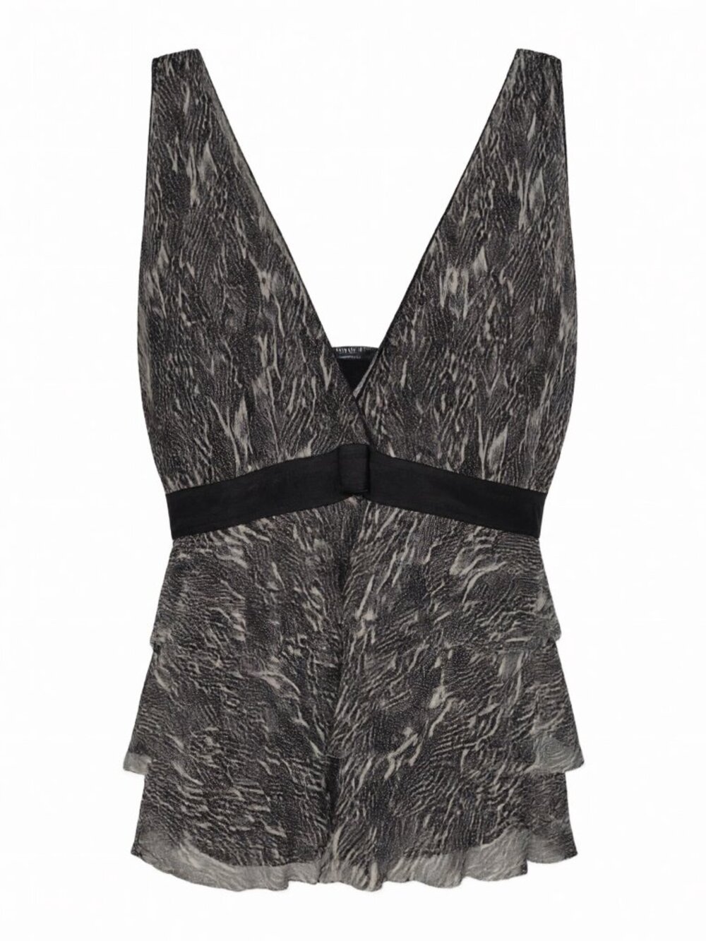 Black Women's Printed Sleeveless V-Neck Blouse